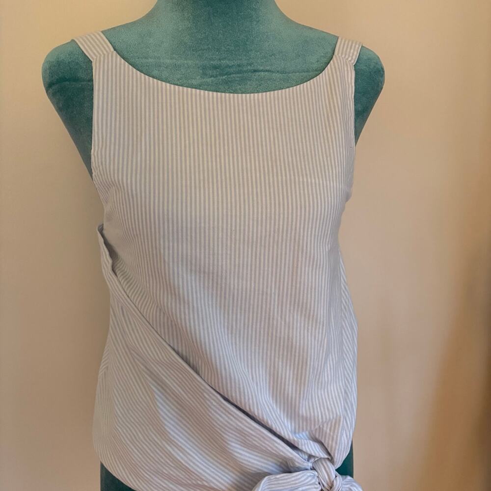 Zara Blue White Striped Sleeveless Knot Hem Top Cotton Small Coastal